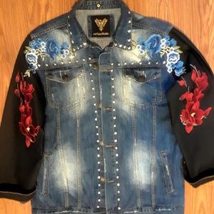 Custom studded & embroidered jean jacket